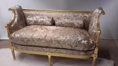 Divandart - Banquette époque NIII réfection totale dorure, garniture et tissu Tassinari et Chatel