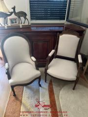 Tapissier Laurot - Réfection traditionnelle d’une bergère Louis XV et d’un fauteuil Louis XVI à Versailles